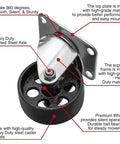Heavy Duty 3 Inch Steel Swivel Caster Wheels With Flat Plate Mount No Brake High Gauge Iron Build Smooth Roll For Shop Carts Big Loads And Warehouse Gear Tough As Nails Hardware That Just Gets The Job Done close-up view of iron caster wheel with riveted axle and flat mount plate