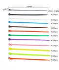 Massive 1200 Pack Multicolor Zip Ties 4 Inch Self Locking Nylon Cable Ties Set In 12 Colors arranged by color with size details