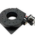 Pro Grade Hollow Shaft Worm Drive Motorized Rotary Index Table With Synced Step Driver For Dead Center Angular Positioning and Smooth Control on Heavy Lifting Automation Tasks top view with central hole and control motor.