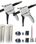 Top Rack 2 Pack Manual Dispensing Gun, 50ml Cartridge Base, Exact 10 To 1 Mix Ratio, Comfortable Squeeze Action, Zero Drip Epoxy And Silicone Applicator Kit with accessories
