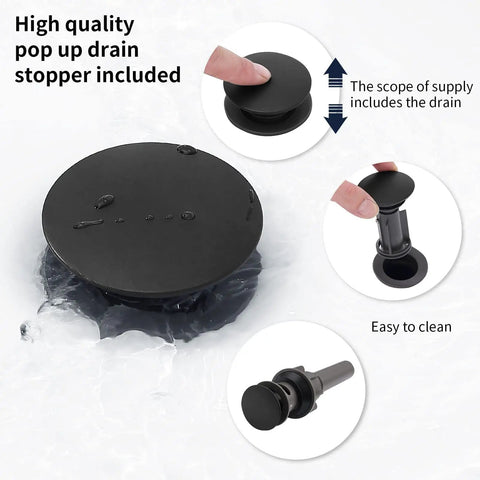 Two-Handle Eight Inch Widespread Bathroom Sink Faucet Matte Black Lavatory Faucet pop-up drain stopper components.