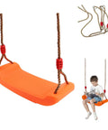 Tree Swing Seat For Kids With Thick Rope, Built Tough Outdoor Swing Set Accessory For Backyard Fun, Bright Orange with child sitting.