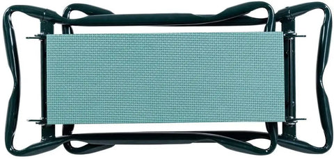 Top view of 2 In 1 Garden Kneeler Bench With Tools Pouch Folding Garden Stool showing folded legs and green ergonomic kneeling pad
