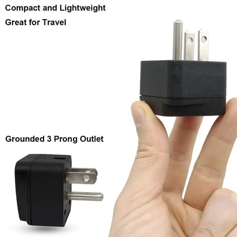 Person holding Must Have World Travel Plug Adapter For USA Type B Grounded Outlet All In One International Converter