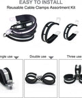 56 Piece Large Stainless Steel Rubber Coated Cushioned Insulated Cable Clamps Kit for automotive and plumbing, shown in single, double, triple use