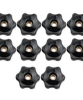 10 Pcs M6 Star Knob Fixtures Tight Handle Nut Through Hole Plastic Knurled Copper Core Knobs For Saw Fence Drilling Machine