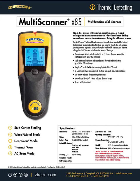 Slick X85 Center Finding Stud Finder With Ac Live Wire Detection And Thermal Wall Scanner For Finding Wood Metal Studs And Heated Pex Plumbing Up To Two Inches Deep With Backlit Lcd Screen For No Sweat Work