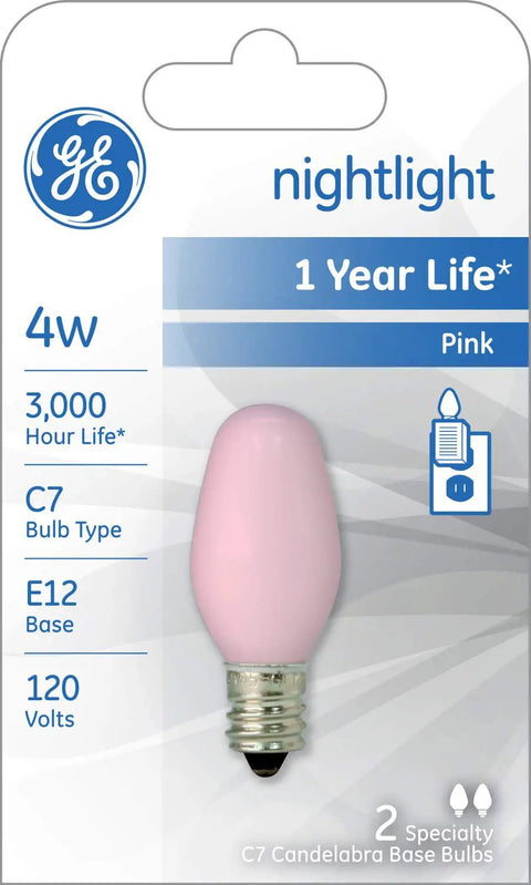 Pink C7 Night Light Bulb 4 Watt 14 Lumen With Candelabra Base 2 Pack Cozy Glow For Night Lights Energy Efficient And Long Lasting