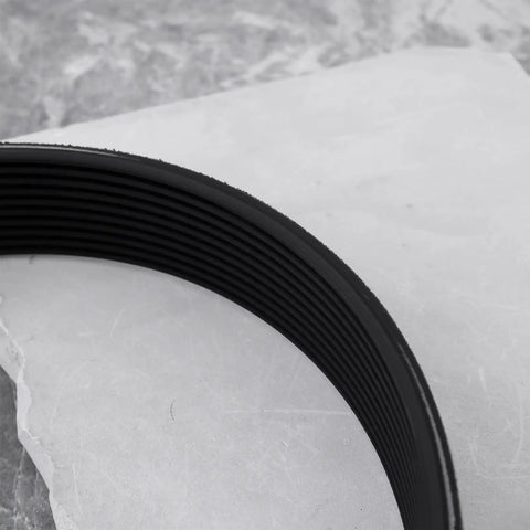 Close-up of 260J10 Rubber Drive Belt for Lawn Mower, 1 Inch Wide, 26 Inch Circumference on marble surface.