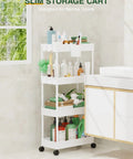 Slim Rolling Storage Cart Four Tiers For Narrow Spaces Mobile Bathroom And Kitchen Organizer with toiletries