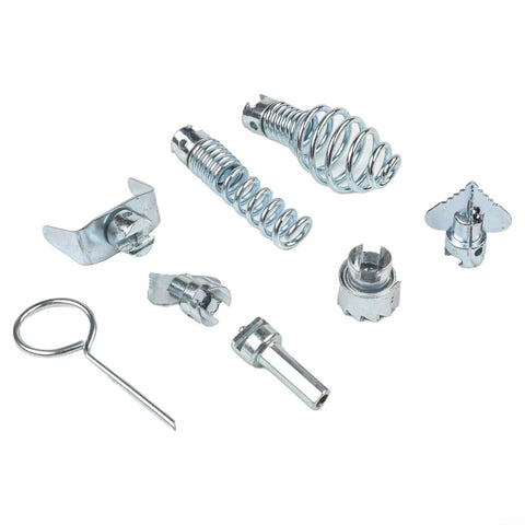 Interchangeable cutters for Heavy Duty Electric Pipe Auger with steel components for efficient drain clog removal.
