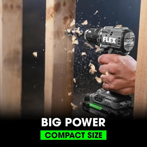 Person using 24V Brushless Cordless Drill Driver Kit With One Half Inch Chuck, 650 In Lbs Torque, 2 Speed, Compact Powerhouse