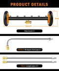 Product details of undercarriage pressure washer attachment with accessories, including a 16-inch water broom and extension wands.