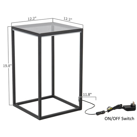 Dope LED End Table With Lamp Bedside Nightstand And Coffee Table Black Geometric Rectangle Metal Desk Lamp size view with switch