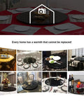 Premium Heavy Black Tempered Glass Lazy Susan Turntable Smooth Rotating Serve Tray on elegant dining table setting.