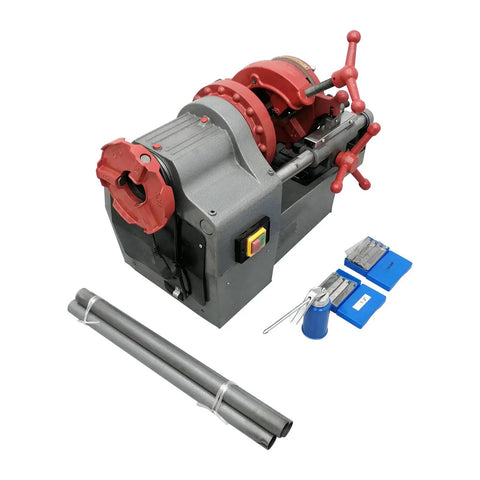 Pro WYDDDARY Electric Pipe Threading Machine Cuts Threads And Reams 1/2 To 2 Inch Npt Pipes with accessories and pipes shown.