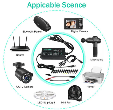 Adjustable DC Power Supply 3V To 24V 3A 72W With LCD Display AC Input 100 To 240V Includes 14 Tips Polarity Converter and splitter