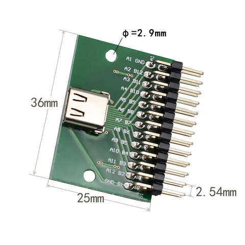 USB 3.1 Type C 24 Pin Breakout PCB Board 4 Piece Set Dope For Prototyping And DIY Power Supply Breadboard Projects With Labeled Pins