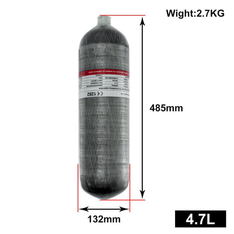 High Pressure 4500 PSI Air Tank For PCP Airguns With 4.7 Liter Capacity, Integrated Regulator And Gauge, M18x1.5 Thread, Side View