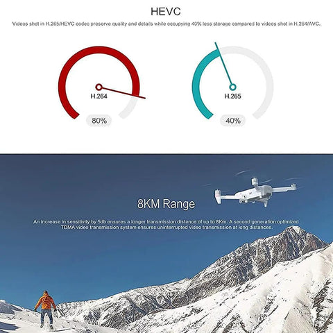 GPS Drone With 4K UHD Camera For Adults FPV Quadcopter flying over snowy mountains, showcasing 8 km range capability