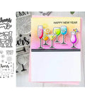 Wine Glass Clear Stamp And Die Set for Card Making and DIY Embossing, featuring colorful DIY card with drink designs and clear stamps.