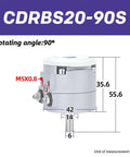 Heavy Duty Air Powered Rotary Actuator Swing Cylinder CDRBS20-90S with 90° rotating angle and dimensions for automation tasks.