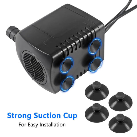 Close-up of 15W Submersible Water Pump With Dope LED Lights 260GPH For Pond Aquarium Water Feature showcasing strong suction cups.