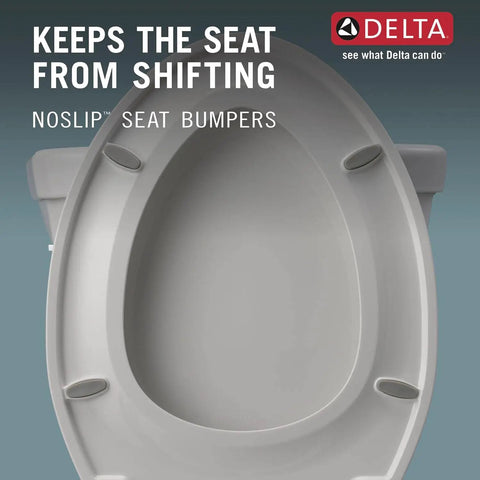 Top view of Elongated Slow Close White Toilet Seat With Non Slip Bumpers For Quiet No Slam Soft Close Action And Easy Installation
