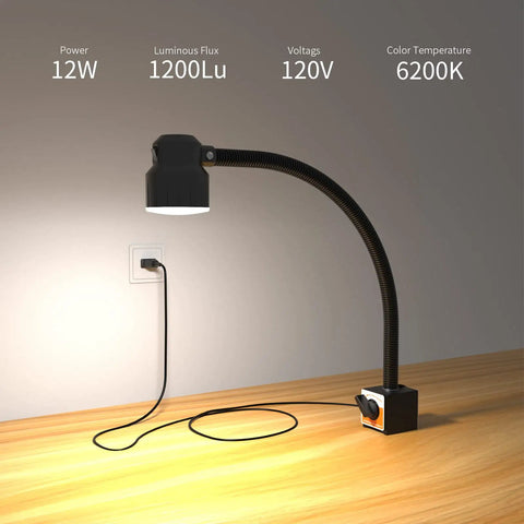 35 LED Magnetic Work Light With 1200 Lumen Output 120V Flexible Gooseneck Beam Adjustable Magnetic Base on Workbench