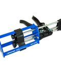 Dual Cartridge Applicator Gun For 200mL 1to1 And 2to1 Cartridges With Smooth Easy Squeeze Trigger, black and blue handle close-up