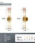 Modern Crystal Wall Sconce Gold Light With Brushed Titanium Finish And Trophy Glass Shade dimensions