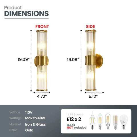 Modern Crystal Wall Sconce Gold Light With Brushed Titanium Finish And Trophy Glass Shade dimensions