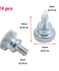 24Pcs M4x6mm Thumb Screws, Zinc Plated Carbon Steel With Flat Knurling Heads, shown with size measurements