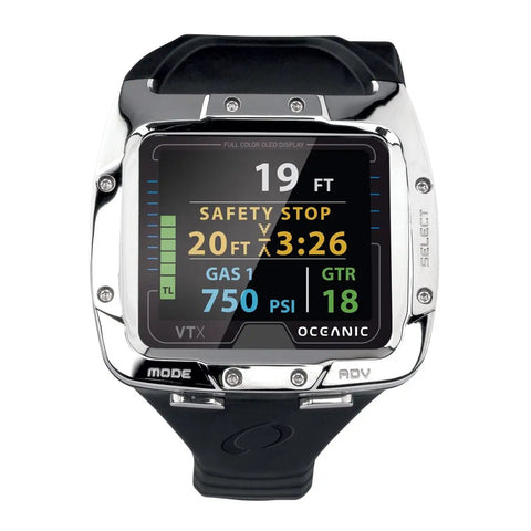VTX Scuba Diving Computer Receiver Only With Ultra Bright Full Color OLED Display showcasing dive data on face