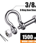 Three Eighths Inch Bow Shackle 2 Pack Saltwater Ready Marine Grade 316 Stainless Steel Beefy Anchor Shackle With Cotter Pin