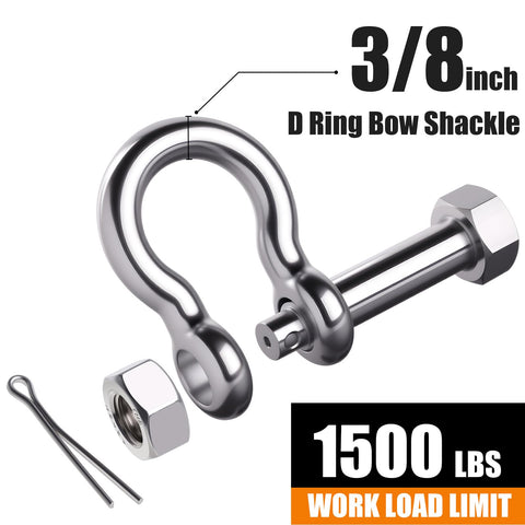 Three Eighths Inch Bow Shackle 2 Pack Saltwater Ready Marine Grade 316 Stainless Steel Beefy Anchor Shackle With Cotter Pin