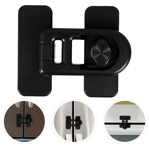 4 Pack Babyproof Cabinet Locks With One Click Operation for cabinets and refrigerators, black plastic latch detail view
