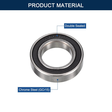 Deep groove ball bearing, angled front view, 12x21x5 mm, double rubber sealed, chrome steel.