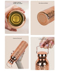 Copper Water Bottle With Easy Temperature Control And Built Tough Leakproof Insulated Design features copper plating and handle