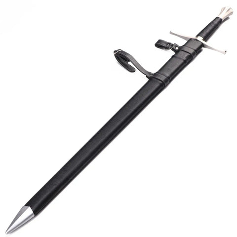 Medieval Sword Black Western Blade In Manganese Steel With Full Tang Build, 45.66 Inch Total Length in black scabbard and handguard.