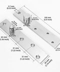Built to Last Heavy Duty 6 Inch Pivot Hinge Set for Hidden Bookcase Doors, stainless steel with dimensions labeled