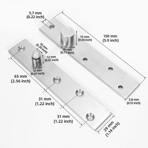 Built to Last Heavy Duty 6 Inch Pivot Hinge Set for Hidden Bookcase Doors, stainless steel with dimensions labeled