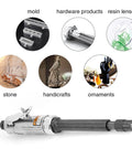 Dead Reliable Air Angle Die Grinder With 25000 Rpm High Speed Pneumatic Tool shown with molds, stone, and ornaments for grinding tasks.