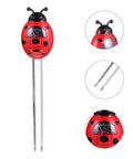 3 In 1 Ladybug Soil Tester Kit for Garden and Lawn, red plastic casing with alloy probes, measures soil pH, moisture, and nutrients
