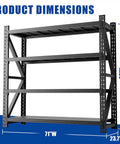 Built Like A Tank 4 Tier Heavy Duty Garage Shelving Unit Dang Sturdy 5000 Lbs Total Weight Capacity Adjustable Metal Storage Rack dimensions 71 inches wide by 69 inches high.