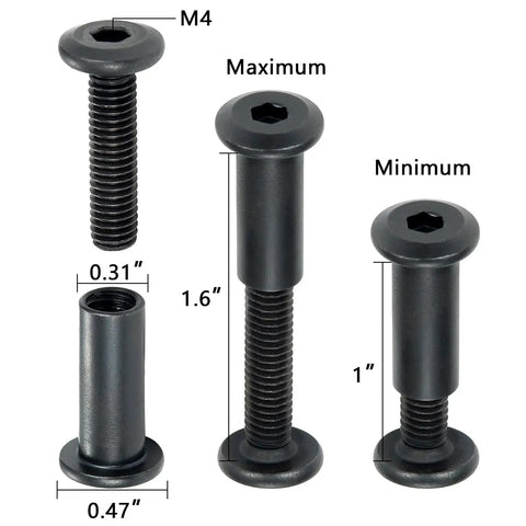 50 Pcs M6x25mm Furniture Bolts Black Hex Screws And Barrel Nuts Kit Binding Post Screws For Furniture Connectors Bunk Bed Hardware And Woodworking Tools, showing maximum and minimum bolt measurements