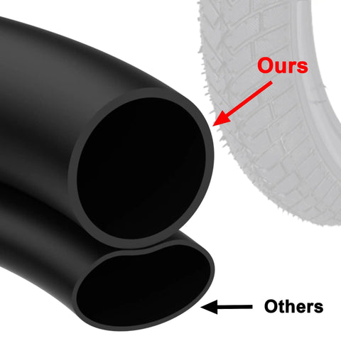 Beefed Up 12.5x2.25 Tire And Inner Tube Set For Scooters And Electric Bikes showing thick inner tube comparison