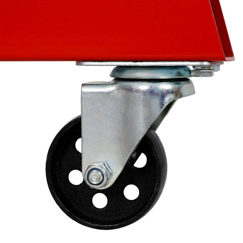 Close-up of a caster wheel on the Beefy Heavy Duty Engine Stand 2000 Lb Capacity With 360 Degree Rotating Head Folding Cast Iron Motor Hoist Trolley