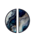2 Pack Fluid Art Cabinet Pulls In Deep Blue White And Gold With Black Semicircle Drawer Handles, 3 Inch Center Hole, Sleek Solid Cabinet Pulls