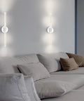 Modern living room with Gold Bubble Crystal Wall Sconce With LED Vanity Light, Dimmable Brass Finish Bathroom Wall Lamp Over Mirror.